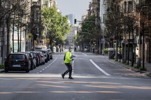 Man crossing road in Barcelona