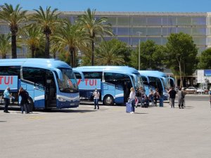 German tourists arrive at Palma de Mallorca airport