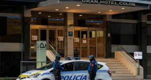 Police in Madrid outside the Ayre Gran Hotel Colón