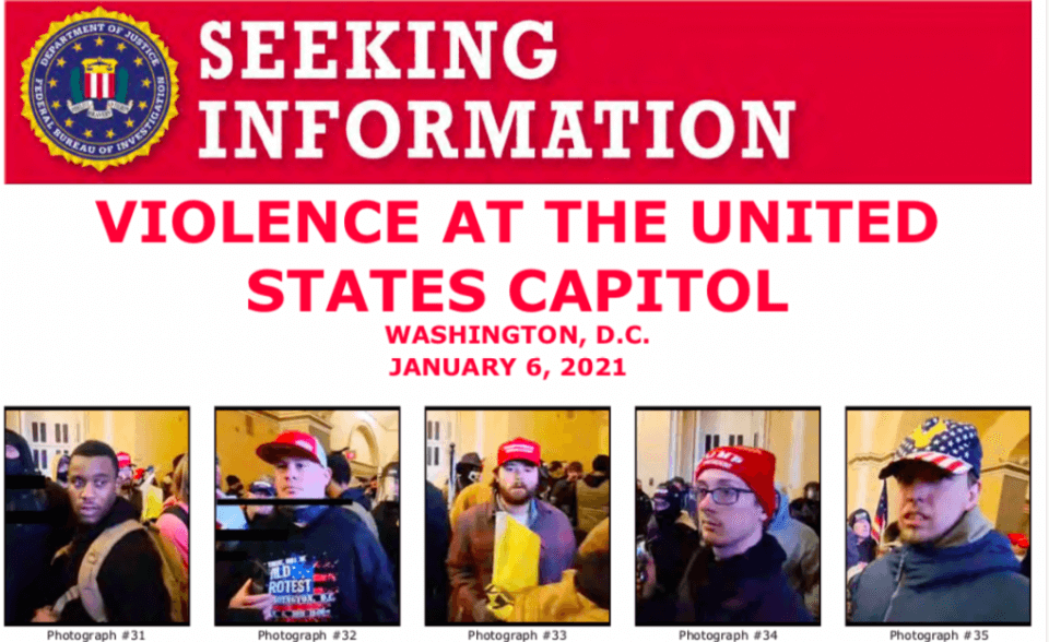 Part of one of the FBI posters seeking further information about the violence at the US Capitol.