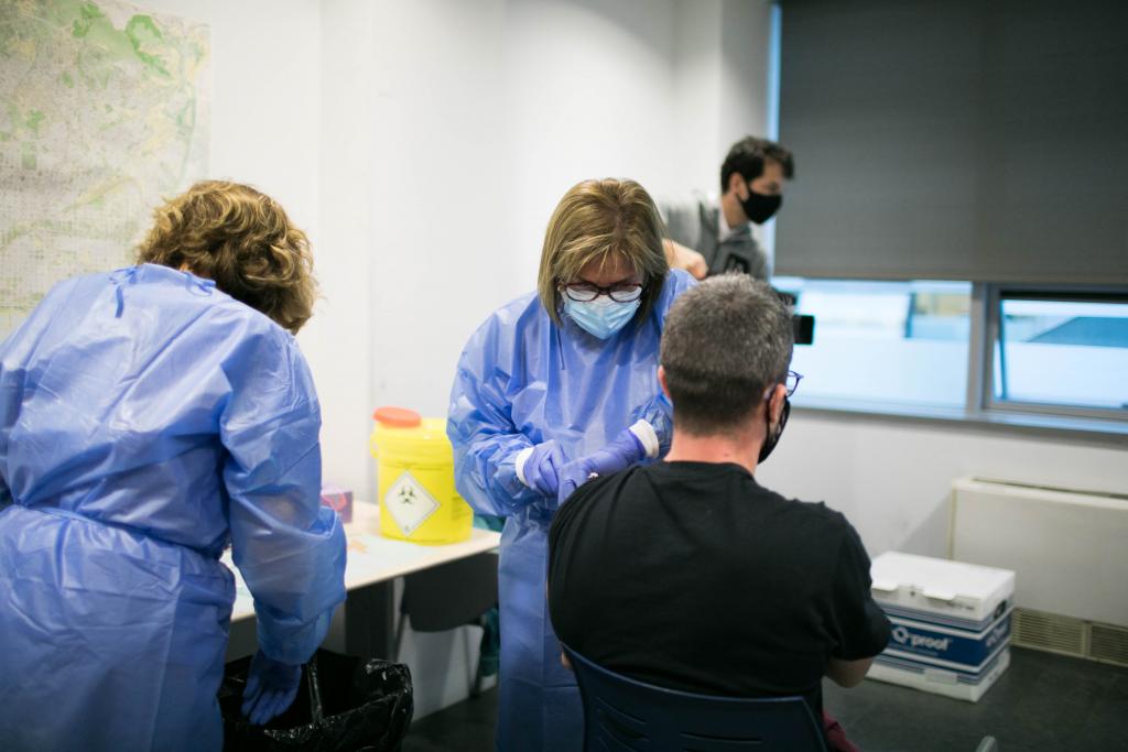 Covid-19 vaccination jabs being administered to the Catalan police