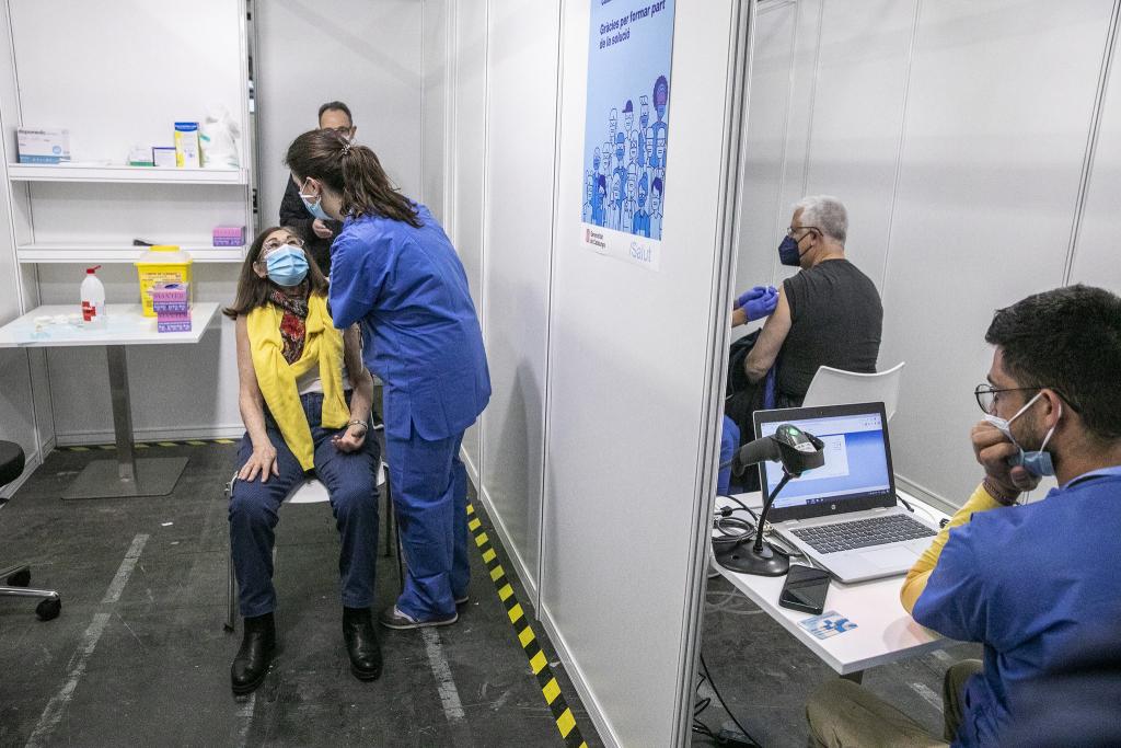 Vaccinations against Covid-19 being administered at Barcelona's exhibition centre