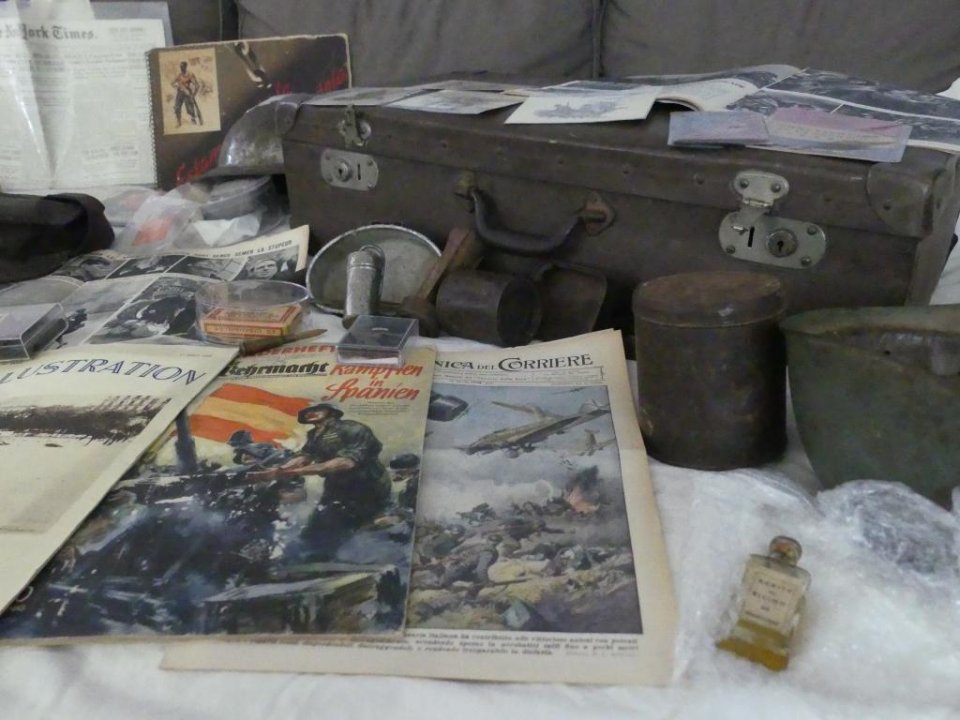 Close-up of some of the artefacts Lloyd shares during his virtual presentation ‘The Spanish Civil War through 50 Objects’.