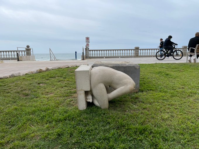 The headless sculpture of 'Dona asseguda nua' (Woman sitting naked) in La Ribera promenade in Sitges