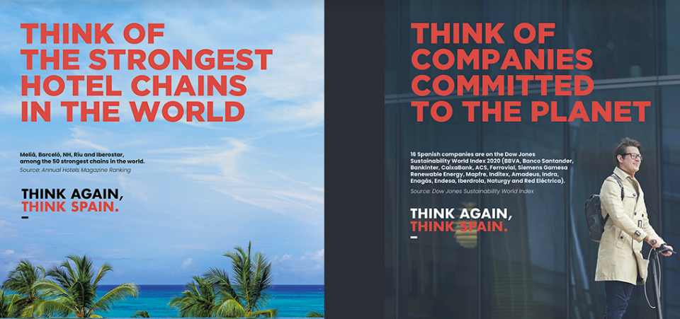 Two images from the campaign, 'Think Spain, Think Again'