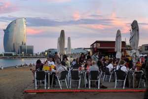 A beach bar in Barcelona.