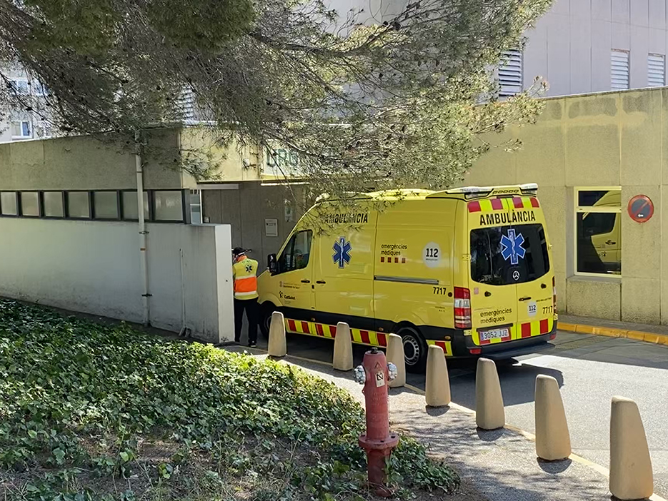 An ambulance entering Sant Camil Hospital