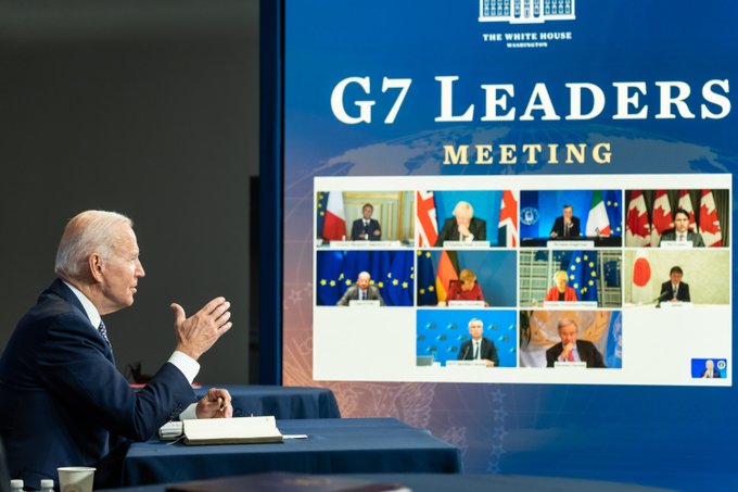 Joe Biden participating in the G7 virtual meeting on 24 August 2021.