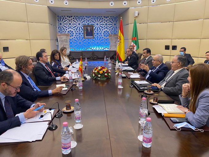 Spain's Foreign Minister José Manuel Albares meeting with his Algerian counterpart Ramtane Lamamra