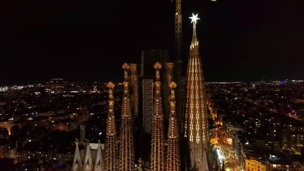 The illuminated star on the Sagrada Familia