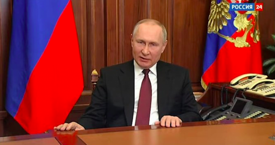Putin announcing the invasion of Ukraine.