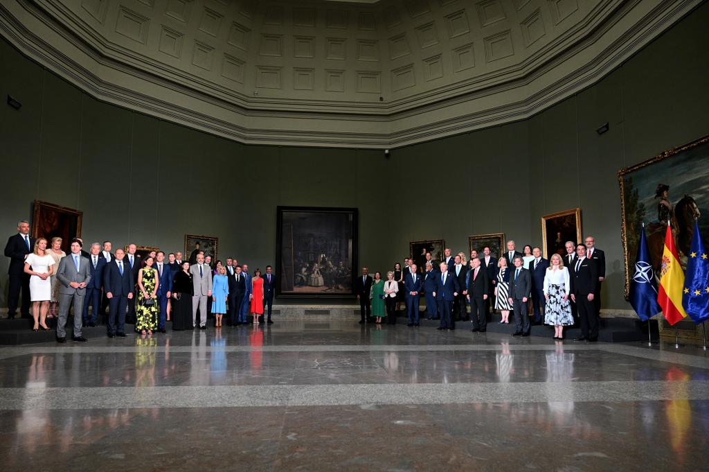 NATO leaders pose for a group photo in front of 'Las Meninas' by Diego Veláquez, in the Prado Museum in Madrid
