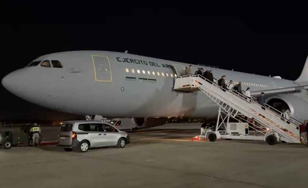 Military aircraft carrying 172 Spanish citizens evacuated from Middle East lands in Madrid