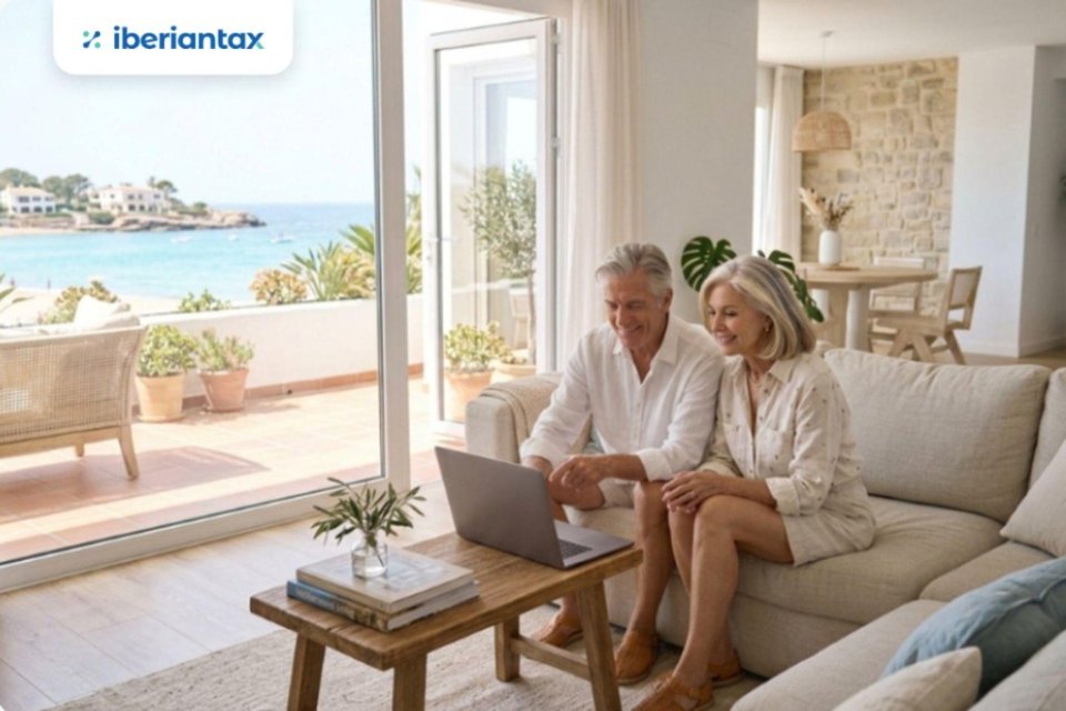 Couple filing their Spanish non-resident tax return online from their home in Spain.